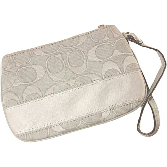Coach Handbags - Coach Silver Signature C Jacquard Wristlet